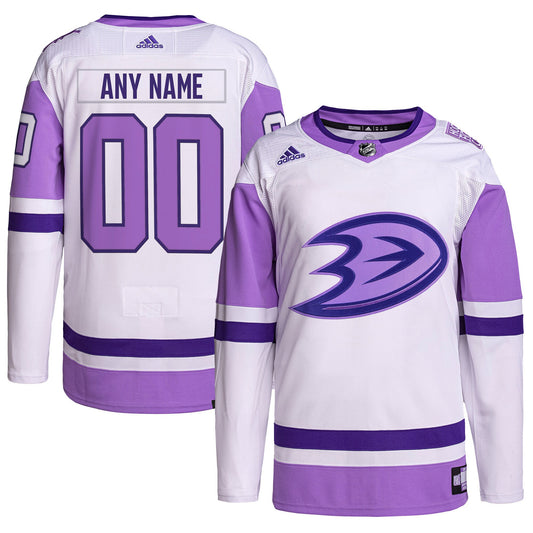 Anaheim Ducks adidas Hockey Fights Cancer Primegreen Authentic Custom Jersey - White/Purple